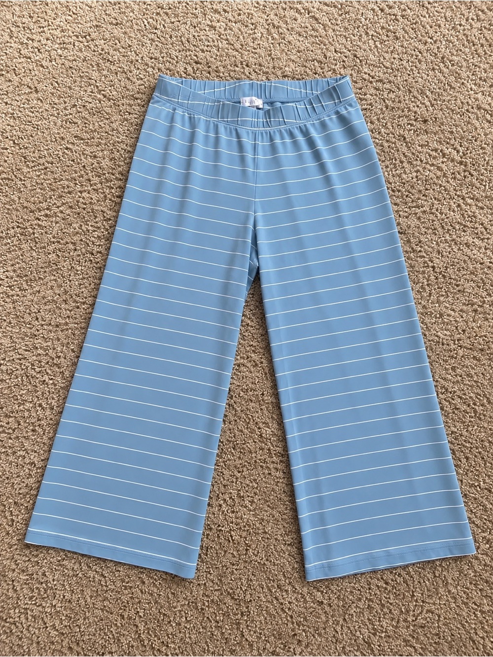 LAKE Pajamas Light Blue Striped Cropped Wide Leg Pajama Pants Size S